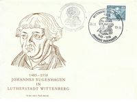 24.11.1985 DDR FDC Sonderstempel Wittenberg 400 jahre Johannes Bugenhagen