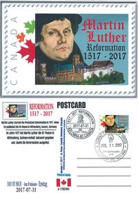 31.07.2017 Canada, 500 Jahre Reformation, FDC, Luther Briefmarken, Canada Martin Luther, Canada Luther Stamp