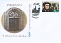 Illustrierte Sonderedition Wittenberg und die Reformation, Luther, Briefmarke, Martin Luther, Luther Briefmarken, Briefmarke Martin Luther, Portal der Schlosskirche in Wittenberg,
