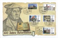 500 Jahre Reformation - Luxusbrief mit fünf verschiedenen Luther-Sonderstempeln, Deutschland