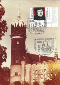 331.10.2017, Wittenberg, Stempel 20/327, &quot;500 Jahre Reformation&quot;, Schlosskirche, Luther Briefmarken