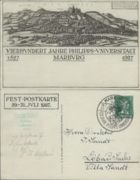 1927 Postkarte Marburg 1527 mit Sonderstempel Landgraf Philipp I von Hessen