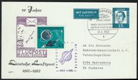 Luther Briefmarken, Martin Luther, Ganzsache, Bef&ouml;rdert mit der Rakete PRV1 / WE, Sahlburg Versuchsgel&auml;nde Cuxhaven , 18.02.1962 Raketenpost, Deutsche Raketen-Gesellschaft e.V.