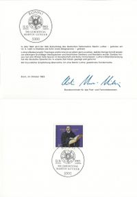 13.10.1983 BRD Michel 1193, Ministerkarte, Martin Luther, Luther Briefmarke, 500. Geburtstag Martin Luther, Luther, Luther Briefmarken, Elisabeth von Janota-Bzowsk