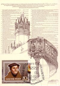 Magyar Posta,, 12.08.1983, 500 Jahre Martin Luther, Maximumkarte, Ungarn, Luther Briefmarken, Martin Luther, Blocksatz