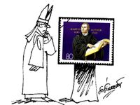 13.10.1983 BRD Michel 1193, Karikatur, Martin Luther, Luther Briefmarke, 500. Geburtstag Martin Luther, Luther, Luther Briefmarken, Elisabeth von Janota-Bzowsk