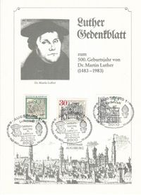 Bund Michel Nr. 1051; 669; 1016; Luther Briefmarken, Gedenkblatt, Worms