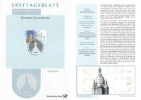 Michel-Katalog-Nummer: Bund 2491, Weihe der Dresdner Frauenkirche, Lutherdenkmal Dresden, Luther Briefmarken, Gedenkblatt