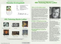Michel 1841, Ersttagsblatt, 450 Jahre Todestag Martin Luther, Martin Luther, K&uuml;nstlerblatt Luther