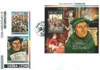 Sierra Leone, Reformation, Martin Luther, Papst Leo X, Luther Briefmarken,27.02.2017 FDC Sierra Leone, MiNr. Block 1155