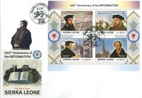 Luther Briefmarken, John Calvin, William Farel, Ulrich Zwingli und Martin Bucer