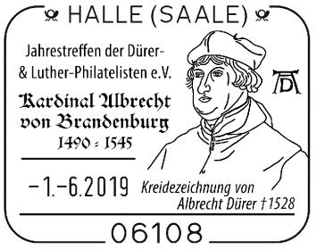 Halle - Kardinal Albrecht von Brandenburg Stempel-Nr. 10 108, Luther Briefmarken, Martin Luther