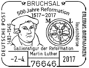 02.04.2017 Bruchsal Stempellnummer 05 046, 500 Jahre Reformation, Luther Briefmarken