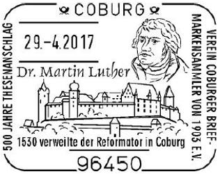 Stempelnummer 07 080, Coburg, 500 Jahre Reformation, Luther Briefmarken,Veste Coburg