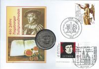 450 Jahre Augsburger Religionsfrieden, Engelsfigur, Martin Luther, Luther Briefmarken, Augsburg Luther