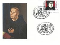 Erfurt, Einf&uuml;hrung der Reformation im Sinne Luthers, Sonderstempel, Martin Luther, Luther Briefmarken
