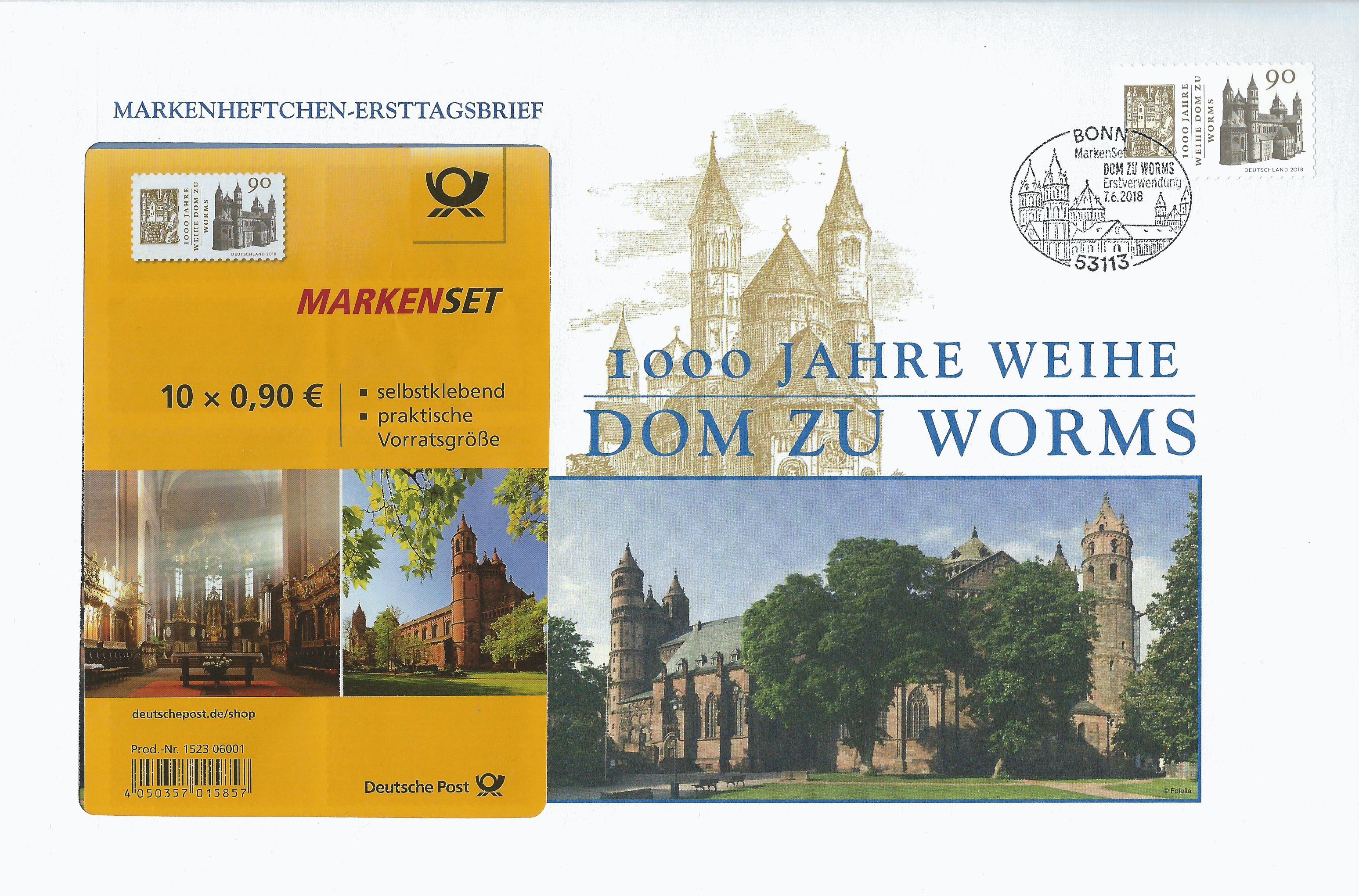 Worms, 1000 Jahre Weihe Dom zu Worms, Wormser Dom, Dom St. Peter , Kaiser Dom, Erstverwendungsstempel Bonn