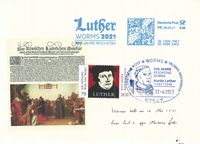 08.05.2021 Freistempel mit Datum 500 Jahre Wormser Edikt und Sonderstempel 17.04.2021 500 Jahre Luther vor Kaiser und Reich 3