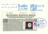08.05.2021 Freistempel mit Datum 500 Jahre Wormser Edikt und Sonderstempel 17.04.2021 500 Jahre Luther vor Kaiser und Reich 4