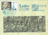 17. April 2017 Sonderstempel 500 Jahre Luther vor Kaiser und Reich - Gendenkumschlag Motiv Reichstag 1521 mit Sonderstempel Worms mit 60 Cent I-Marke Luther___