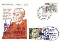 17. April 2017 Sonderstempel Worms 500 Jahre Luther vor Kaiser und Reich auf Maximumkarte ETSt 1971 und 60 Cent Individual