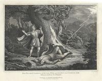1839 Stahlsich Ein Freund Luthers wird vom Blitz get&ouml;tet was letztern zum Klosterleben bestimmt_von Carl Mayer Nbg