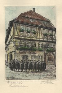 Eisenach Lutherhaus Lithographie Handcoloriert, Radierung