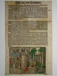 Susanna im Bade, Holzschnitt koloriert, Luther-Bibel, Buch Daniel AT