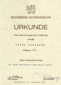 rank Schumann, Boxberg Gymnasium Heidelberg, Martin Luther
