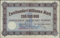 Worms - 200 Millionen Mark - 26.6.1923, Hagendenkmal, Worms