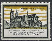 Vignette Worms Liebfrauenkirche Alt-Tag, H. Lampe &amp; Co Worms, Alkoholfreier Traubensaft, Reklamemarken