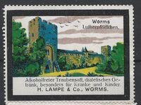 Vignette Worms Lutherpf&ouml;rtchen, H. Lampe &amp; Co Worms, Alkoholfreier Traubensaft, Reklamemarken