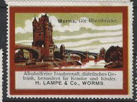 Vignette Worms Rheinbr&uuml;cke, H. Lampe &amp; Co Worms, Alkoholfreier Traubensaft, Reklamemarken